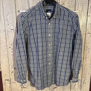 Men's Blue Plaid long sleeve button down Shirt Size XL